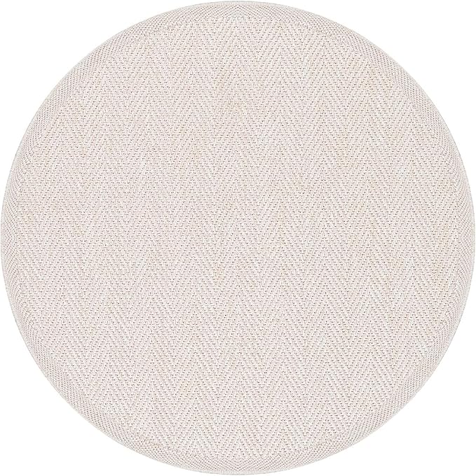 CAMILSON Easy Jute Round Rug 6ft Indoor Outdoor Off-White Color Fiber Area Rugs for Living Room and Patio Rug Herringbone Boho Woven Design Easy-Cleaning Washable Outside Carpet Alfombras (6 Round)
