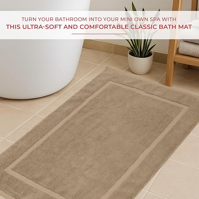 RIVERSIDE Bath Mat Set of 2 - Tan Bath Mats 21x34 Inches, Not a Bathroom Rug, 100% Ring Spun Cotton, Super Soft & Highly Absorbent Bathroom Floor Mats