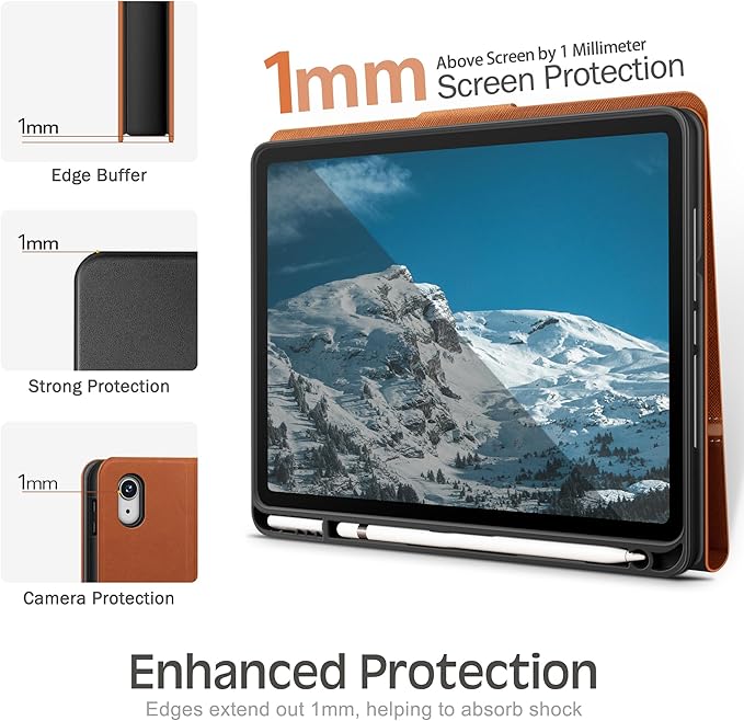 KingBlanc Case for iPad (A16) 11th Generation 11 Inch 2025, iPad 10th Gen 10.9 Inch 2022 with Pencil Holder, PU Leather Protective Cover, Auto Sleep/Wake, Viewing/Typing Angle, Magnetic Clasp, Brown