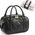 Bagstellar Travel Makeup Bag, Large Capacity Quilted Toiletry Bags for Women, Wide-open Cosmetic Bags Make Up Case Organizer Portable Pouch with Handle & Brush Holder for Traveling Accessories, Black