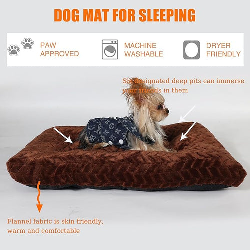 24 Inch Dog Bed for Crate, Washable Mats for Sleeping, Up to 25 lbs, Soft and Fluffy Small Crate Tire Printing Dark Brown S