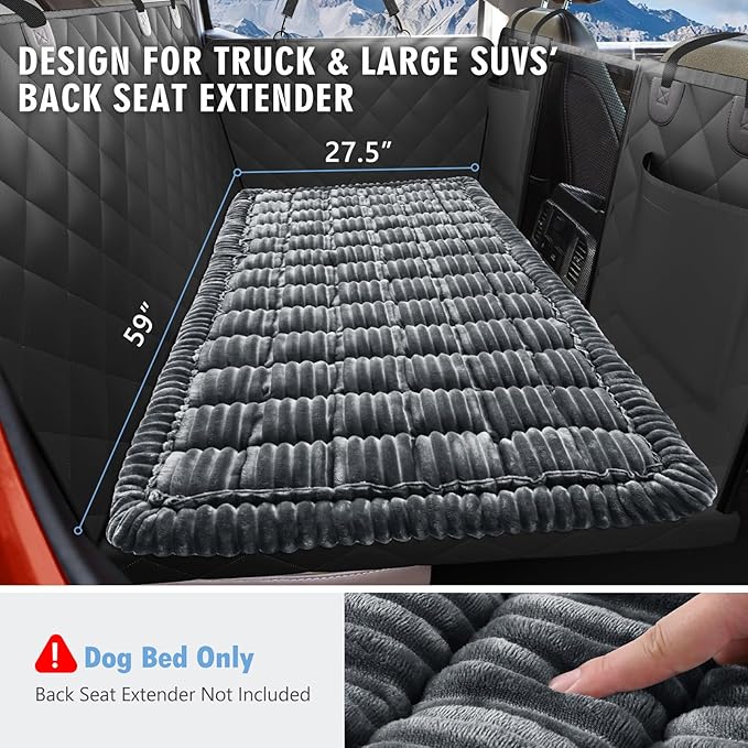ROUWINNE Dog Bed for Truck Back Seat Non-Slip, Truck Dog Bed Soft and Comfortable, Back Seat Pet Bed Mat for Travel, Pet Car Blanket for Backseat Extender and Seat Covers Grey 59”X27.5”