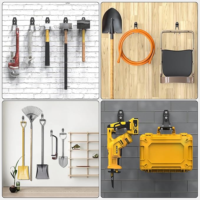 3-H Garage Wall Hooks 10 Pack, Garage Hooks Heavy Duty with Extra Welding Spots, Wall Storage Organizer for Hanging for Garden, Lawn, Yard (Grey)