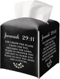 Christian Decorative Tissue Box Cover Square, Black Tissue Box Cover Leather, Bible Verse Gift Ideas for Friends, for I Know The Plans I Have for You, Bathroom Decor-(5.2 Inches)