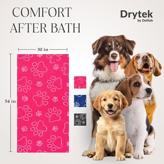 Delilah Home Drytek Dog Towel, Faster Drying, Ultra Absorbent & Odor-Resistant Dog Drying Towel Made from Recycled Bottles, Large 30x54, Quick-Dry & Sand-Resistant for Bath, Beach & Travel (Pink)