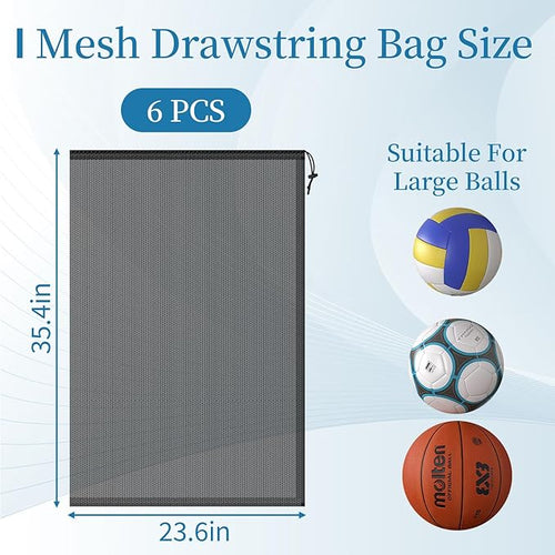 6PCS Black Mesh Bag Drawstring, 23 x 35 Inch Net Bag with Lock, Multipurpose Storage Bags for Gym, Laundry, Balls, Beach and Toys