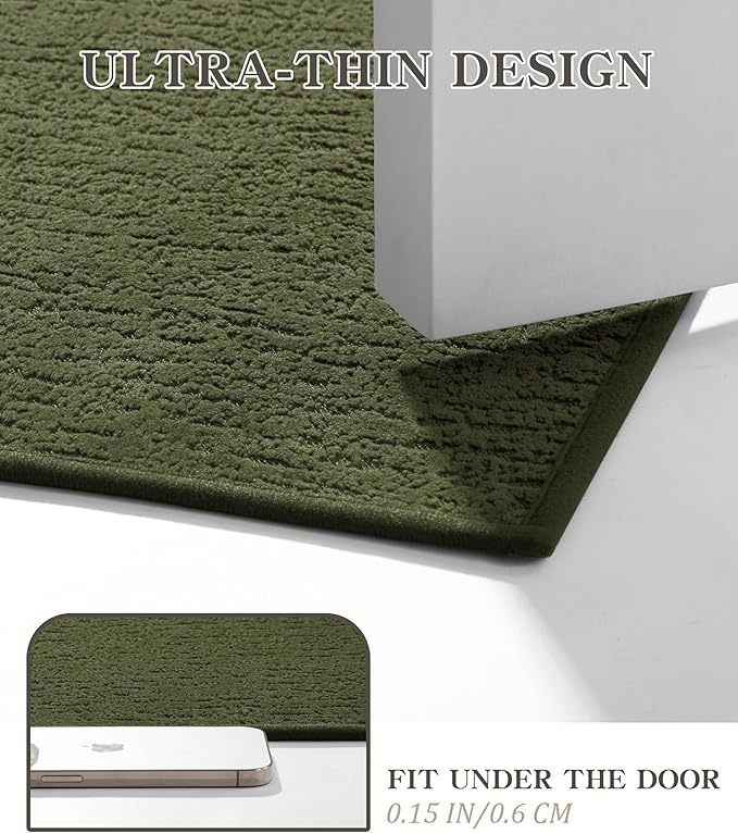 chakme Bathroom Rug Sets 5 Piece, Ultra Thin Bath Mat Quick Dry, Absorbent, Non Slip, Machine Washable, Dark Green, 17" x 24" / 17" x 30" / 17" x 59"