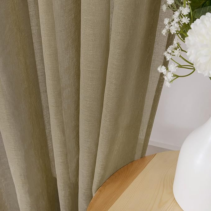 Tollpiz Short Sheer Curtain Living Room Linen Textured Curtains Sheer Light Filtering Voile Rod Pocket Curtain for Bedroom, 38 x 54 inches Long, Taos Taupe, Set of 2 Panels
