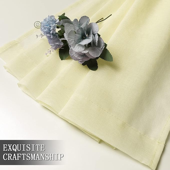 Tollpiz Sheer Curtains Linen Textured Living Room Curtain Sheers Light Filtering Rod Pocket Voile Curtains for Bedroom, 42 x 63 inches Long, Transparent Yellow, Set of 2 Panels