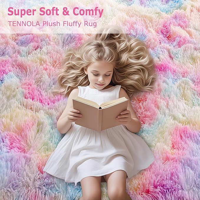 2x6 Ft Rainbow Rug for Girls Bedroom Colorful Area Rug Unicorn Rugs for Girls Bedroom Kawaii Room Decor Runner Rugs for Living Room Plush Fluffy Rug Non Slip Fuzzy Rugs for Kids Room