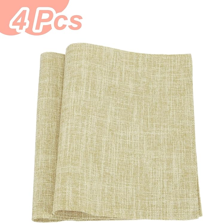 HARFINGTON 4pcs Linen Fabric Placemats 12" x 18" Polyester Rectangle Place Mats Machine Washable Heat Resistant Kitchen Table Mats for Outdoor Indoor Party Family Holiday, Grass Green