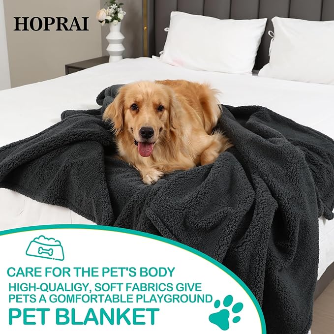 HOPRAI Dog Blanket, Waterproof Reversible Sherpa Fleece Throw Blanket, Furniture Cover for Bed, Couch, Sofa Protection from Liquid Pee and Pet Fur of Puppy, Cat (Gray S28*39inches)