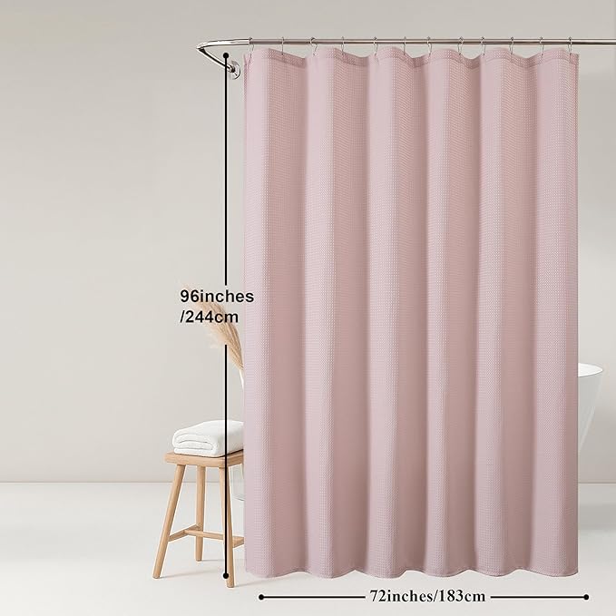 OWENIE Blush Shower Curtain 96 Inch Extra Long, Waffle Weave Textured Fabric Bathroom Curtains, Water Repellent Thick Soft Hotel Spa Luxury Elegant Bath Curtain, Machine Washable, Blush, 72x96 Inch
