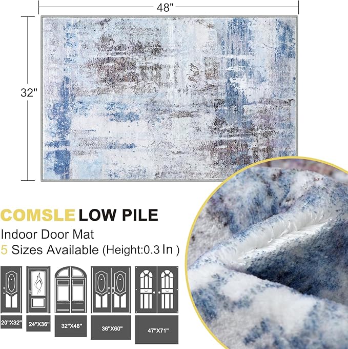 COMSLE Door Mat, Front Door Mat Indoor for Entrance Faux Wool Absorbent Non Slip Modern Throw Rug for Entryway Hallway Muddy Paws - Pet Friendly, 32x48 Inches, Sierra Blue Machine Washable