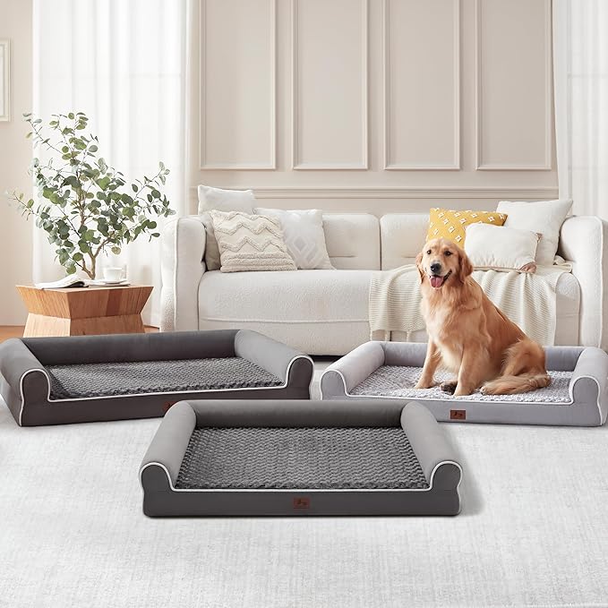Warmrest Large Dog Beds Large Sized Dogs, Orthopedic XXL XL Dog Bed for Medium Size Dogs, Big Waterproof Couch Sofa with Removable Washable Cover for Pet, Dark Grey, 48"*35"*8"
