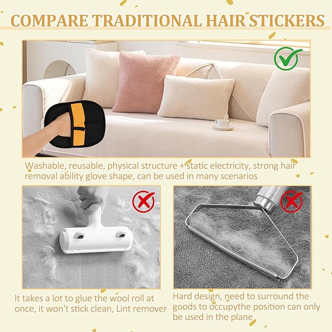 Pet Hair Remover Glove 4 PCS Reusable Electrostatic Gloves Pet Hair for Washing Grooming Sofa Bed Sheets Clothes Suitable for Cats and Dogs