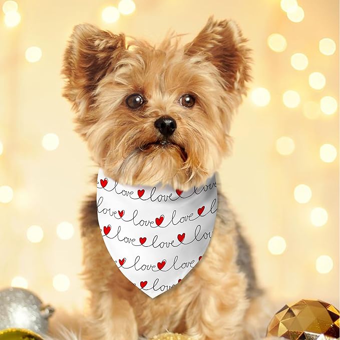 Valentine's Day Dog Bandana Reversible 2 Pack Small, Valentine Day Pet Bandanas for Dogs Love Heart Adjustable Triangle Holiday Scarves for Small Medium Boy Girl Dogs