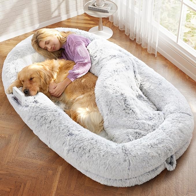 Murago Human Dog Bed for Adults, 43 x 10 x 75 Long Human Size Dog Bed, Removable Cover, Orthopedic Design, Light Grey