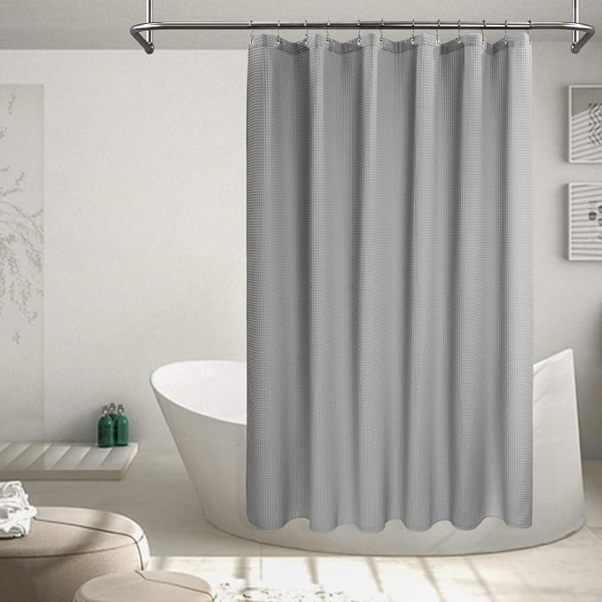 Barossa Design Long Shower Curtain 78" Height - Honeycomb Waffle Weave & Cotton Blend, Hotel Luxury & Spa, Heavy Weight Fabric, Washable - Lake Wanaka Gray, 72x78