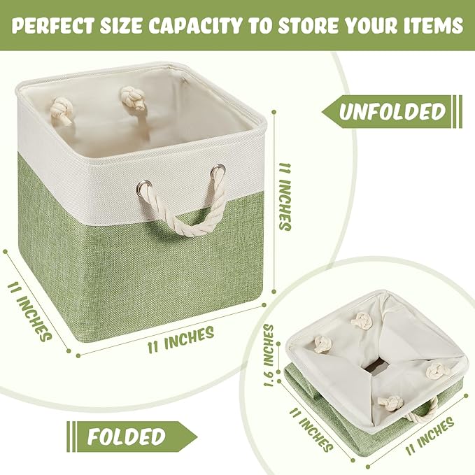 Geiserailie 6 Pcs 11 x 11 Inch Cube Storage Bins Fabric Storage Organizer Bins Foldable Cube Baskets with Sturdy Carry Handles Wicker Baskets for Home (Multicolored)