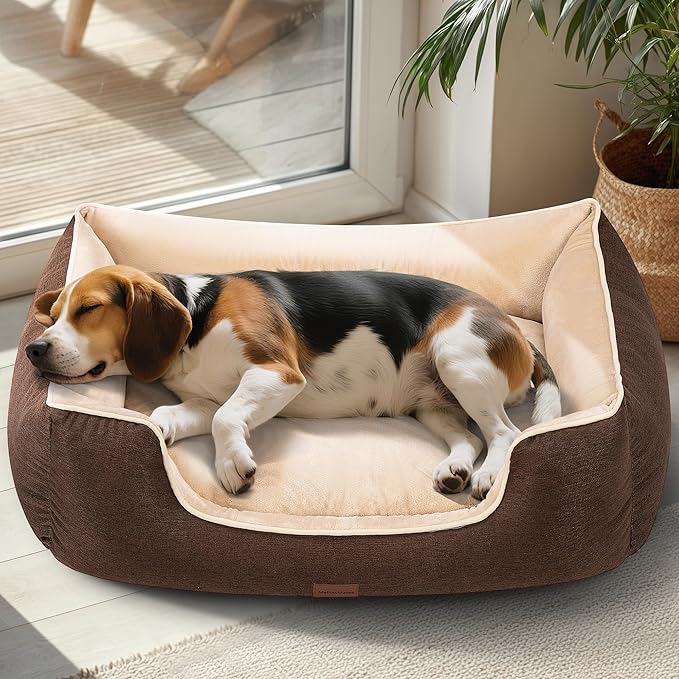MellowMates Orthopedic Dog Bed for Large Sized Dogs with Removable Washable Cover, Waterproof Lining & Non-Slip Base, Pet Dogs Couch Sofa with Extra Thick Dual-Layer Interior Padding, 36", Brown