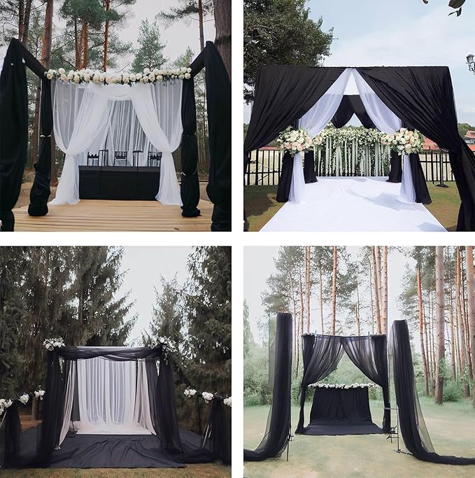Barcelonetta | Chiffon Fabric | Decoration, Drapery Fabric | Halloween Decoration | for Arbor, Arch, Canopy, Table and Chair Decoration (Black, 5 Yards)