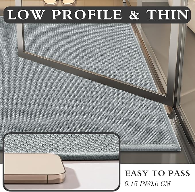 YIHOUSE Light Grey Bathroom Rugs Set 4 Piece, Absorbent Bath Mat for Bathroom Non Slip Washable, Quick Dry, Thin Bath Rug Set for Toilet and Floor