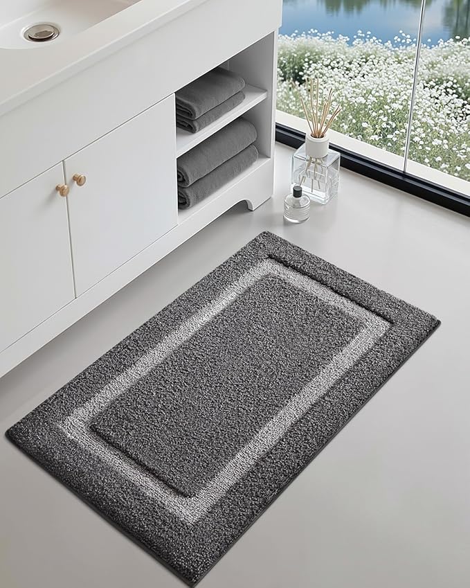 Color&Geometry Bathroom Rugs, Water Absorbent and Quick Dry Microfiber Bath Rugs-20"x32", Non-Slip, Machine Washable, Extra Soft Plush Bath Mats for Bathroom, Laundry Room, Dark and Light Grey