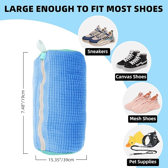 FurrPhunny 2Pcs Shoe Washing Machine Bag, Quick & Easy Cleaning, Laundry Shoe Bag for Washer and Dryer, Cleaning Bag for Sneaker & Most Shoe Types and Sizes (Blue)