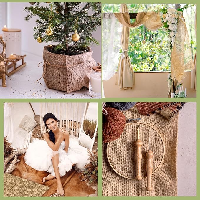 Buryeah 60 Inch x 100 ft Burlap Fabrics Roll Natural Gardening Multipurpose Burlap Weed Barrier Garden Landscape High Density Fabric Jute for Outdoor Home Craft Party Decor Wedding