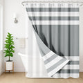Nesphy Shower Curtain and Liner, Grey Striped 3 in 1 Shower Curtain and PEVA Liner Set with 12 Rust-Resistant Metal Hooks, Waterproof Fabric Shower Curtains for Bathroom, 72 W x 72 H