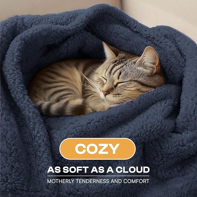 Luciphia Waterproof Pet Blanket for Medium Large Dogs Soft Cat Sherpa Calming Thick Cover Leakproof Cozy Puppy Sofa Bed Car Couch Protector(Blue/Navy,30x20 inches)
