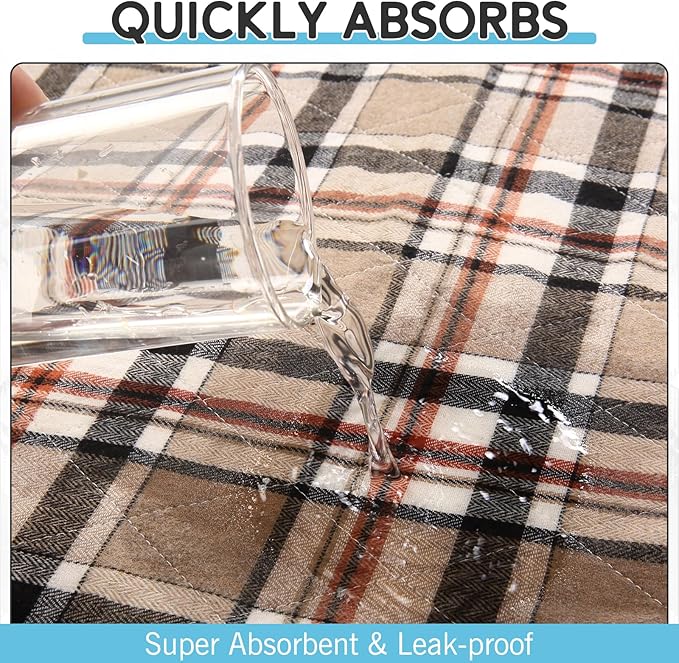 ESGPET Washable Pee Pads for Dogs - 24”x36” 4PCS, Whelping Pad for Puppy Training, Playpen Crate Bed Floor Protector, Reusable Dog Potty Pads Non-Slip, Super Absorbent & Odor Controlling, Brown Plaid