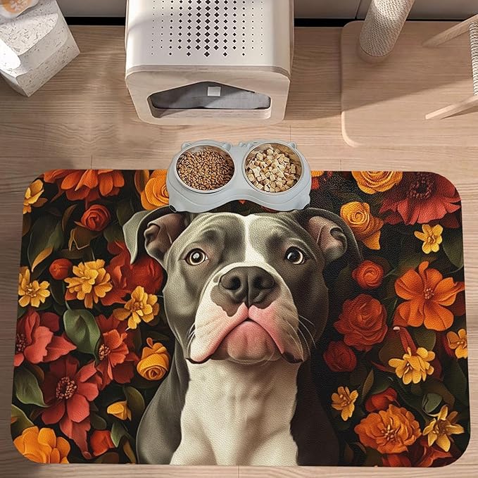 Pitbull Food Mat for Floors Waterproof,Quick Dry Anti-Slip Dog Bowl Mats for Food and Water,Pet Feeding Mats,Pet Placemat for Messy Drinkers to Protect Floors,Pets Supplies 17.72×11.81in