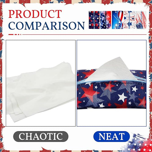 5 Pieces Tissues Purse Pocket Tissue Holder Reusable Travel Tissue Pouch Fabric Zipper Enclosed Small Size US Flag Pattern Tissue Holder for Purse Coins for 4th of July, 5.25 x 3 Inches (Star Style)