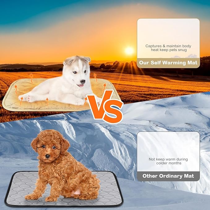 Clysee 2 Pack Self Heating Cat Mat Self Warming Pet Pads Washable Kennel Mat Dog Crate Pad Reflects Body Heat Non Skid Cat Thermal Pads for Puppy Indoor Outdoor(Beige,16 x 20 Inches)