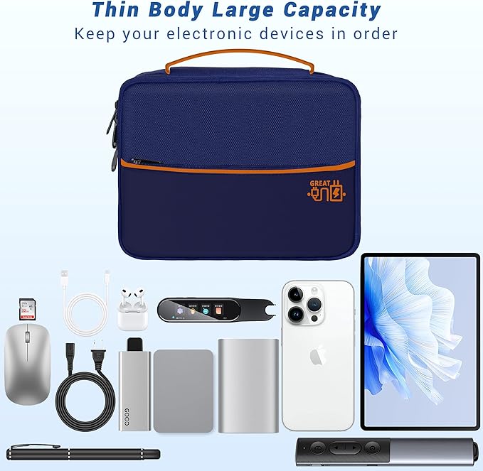 Miavers Electronics Organizer,Travel Cord Organizer Pouch, Portable Cable Organizer Bags, Waterproof Electronic Accessories Storage Case for Cables, Cords, Charger, Phone (Double Layer-NavyBlue)