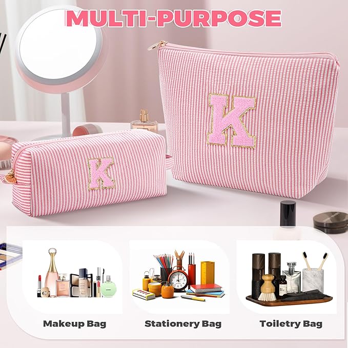 Btffitting Monogrammed Gifts for Women - Cosmetic Bag for Teen,Initial Cute Makeup Bag Set for Women,Trendy Pouch for Niece Sister Friend Female Her,Birthday Gifts for Daughter - Peach,K