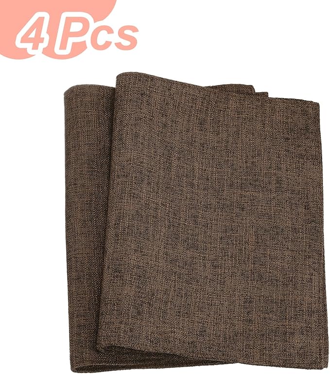HARFINGTON 4pcs Linen Fabric Placemats 12" x 18" Polyester Rectangle Place Mats Machine Washable Heat Resistant Kitchen Table Mats for Outdoor Indoor Party Family Holiday, Dark Brown