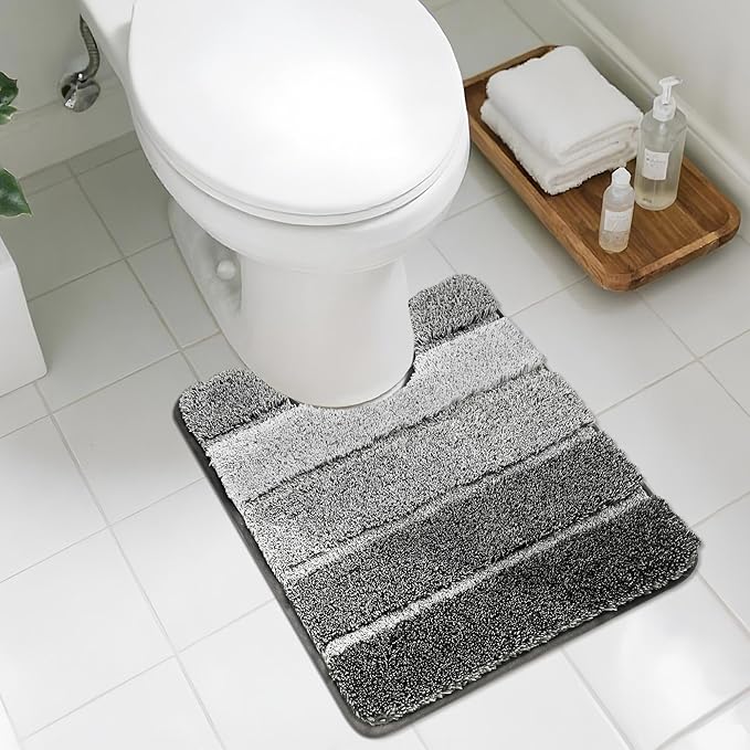 COSY HOMEER Toilet Rugs U-Shaped 24"x20", Ultra Soft Absorbent Bath Mat with Non-Slip TPR Backing, Machine Washable Shaggy Rug for Toilet, Dark Gray