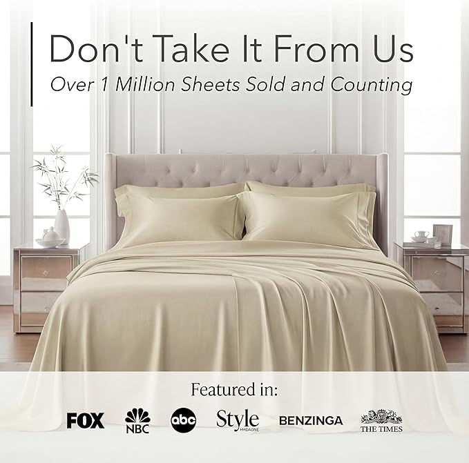 DECOLURE 100% Viscose Derived from Bamboo Sheets Full Size - Luxury 6 Pc Naturally Cooling Sheets, Ultra Soft Bed Set - Deep 17" Pockets, Durable Double Stitching, Oeko Tex Standard (Creme)