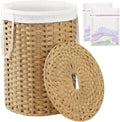 SETVSON Laundry Basket with Lid Round Rattan Laundry Hamper with Lid and Handles 29.1 Gal (110 L) Handwoven Woven Basket with Removable Bags and 2 Mesh Bags for Bathroom Living Room Natural