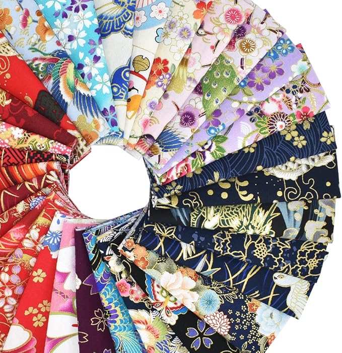 30Pcs 8 x 10 Inch Fat Quarters Cotton Fabric Bundle Squares Patchwork, Japanese Style Printed Cotton Wrapping Cloth Quilting Fabric Bundles for DIY Patchwork Sewing