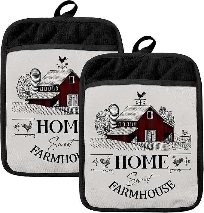 Home Sweet Farmhouse Chicken Oven Mitts Set, Chicken Gifts for Lovers Women, Farmhouse Heat Resistant Kitchen Oven Gloves for Baking and Cooking,Pot Holders