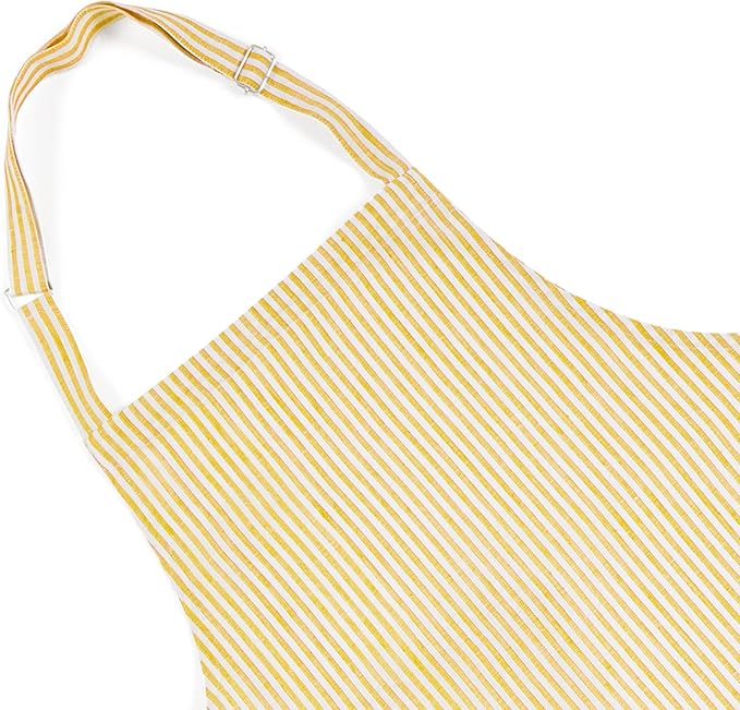 Solino Home 100% Pure Linen Apron for Women & Men - Full Midi Bib Apron Adjustable Neck Strap with Center Pockets for Kitchen