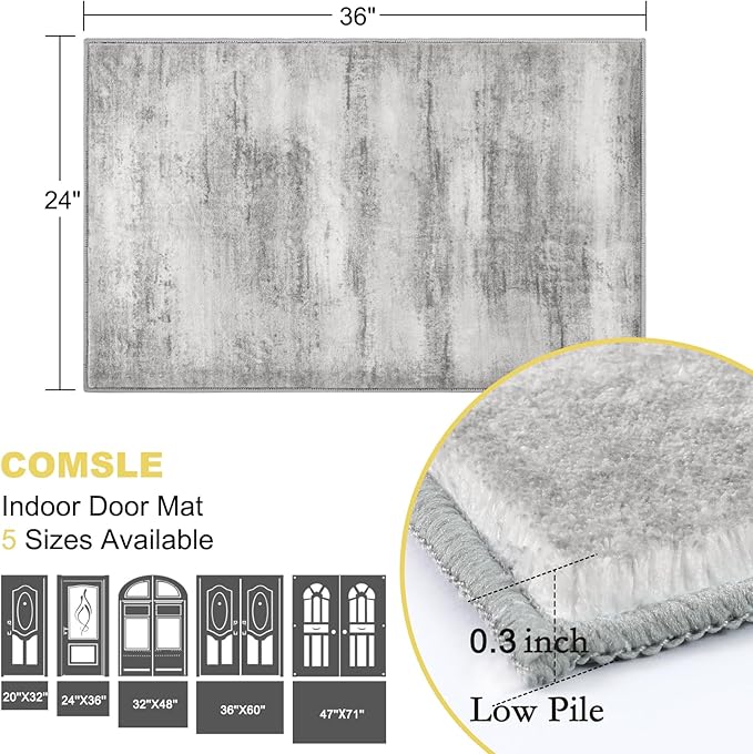 COMSLE Door Mat, Front Door Mat Indoor for Entrance Faux Wool Absorbent Non Slip Modern Throw Rug for Entryway Hallway Muddy Paws - Pet Friendly, 24x36 Inches,Linear Gray Machine Washable