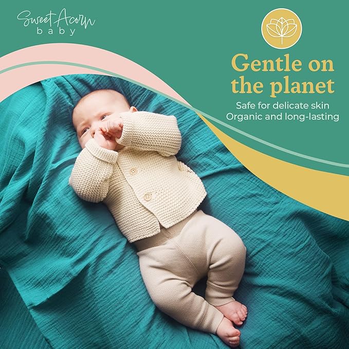 Sweet Acorn Muslin Swaddle Blanket – Soft Cotton Muslin Baby Blanket for Newborns, Infants, and Toddlers, All-Season Comfort Baby Essential - Teal and White