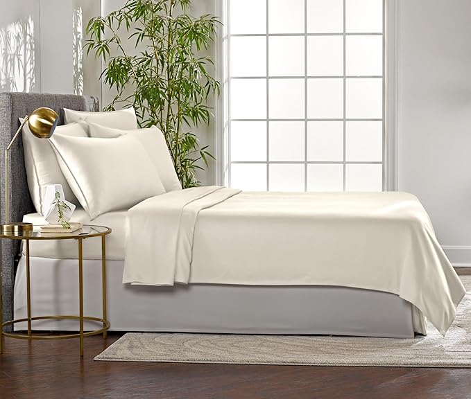 Pure Bamboo King Sheets, Genuine 100% Organic Viscose Derived from Bamboo Bed Sheet Set, Luxuriously Soft & Cooling, Double Stitching, 2 Year Quality Promise (King, Ivory)