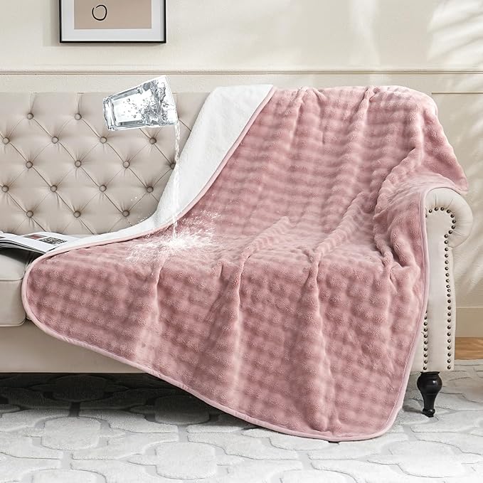 Yaning Waterproof Blanket for Bed Couch Sofa Car, Soft Leakproof Dog Blanket with 3D Bubble Pattern, Reversible Water Proof Pet Blankets for Dogs Cats Puppies (50"x60", Dusty Pink)