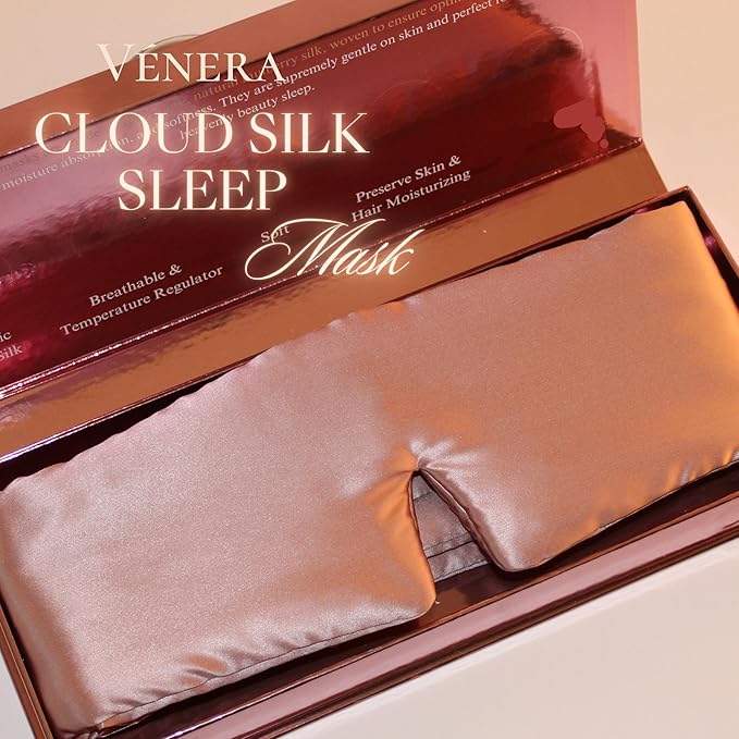 Vénera Silk Eye Mask - 100% Pure Mulberry 22 Momme Silk Sleep Mask, Adjustable Sleep Mask for Women and Men (Adjustable, Cloud Pink)